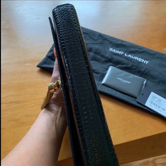 YSL “KATE MONOGRAM CROCODILE EMBOSSED TASSEL CLUTCH” - Picture 4 of 7